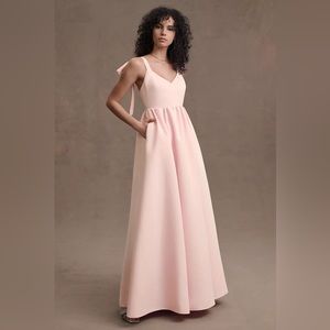 BHLDN Elanor Shoulder-Tie V-Neck Taffeta A-Line Gown